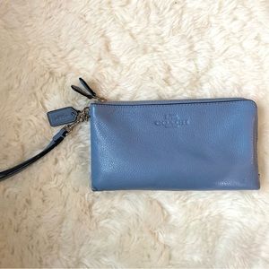 Coach Double Zip Blue Wallet